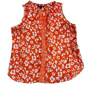 Zac & Rachel Sleeveless‎ Blouse Floral Print Crochet Trim Summer Top Size Lg